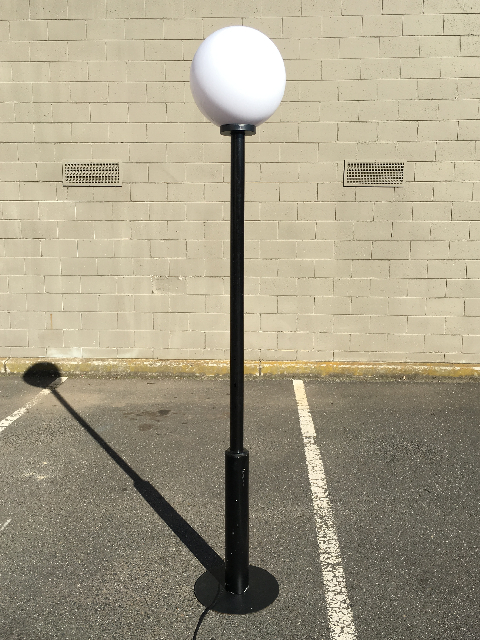 STREET LAMP, Contemporary Straight Black Post w 40cm Ball Shade 2.4m H